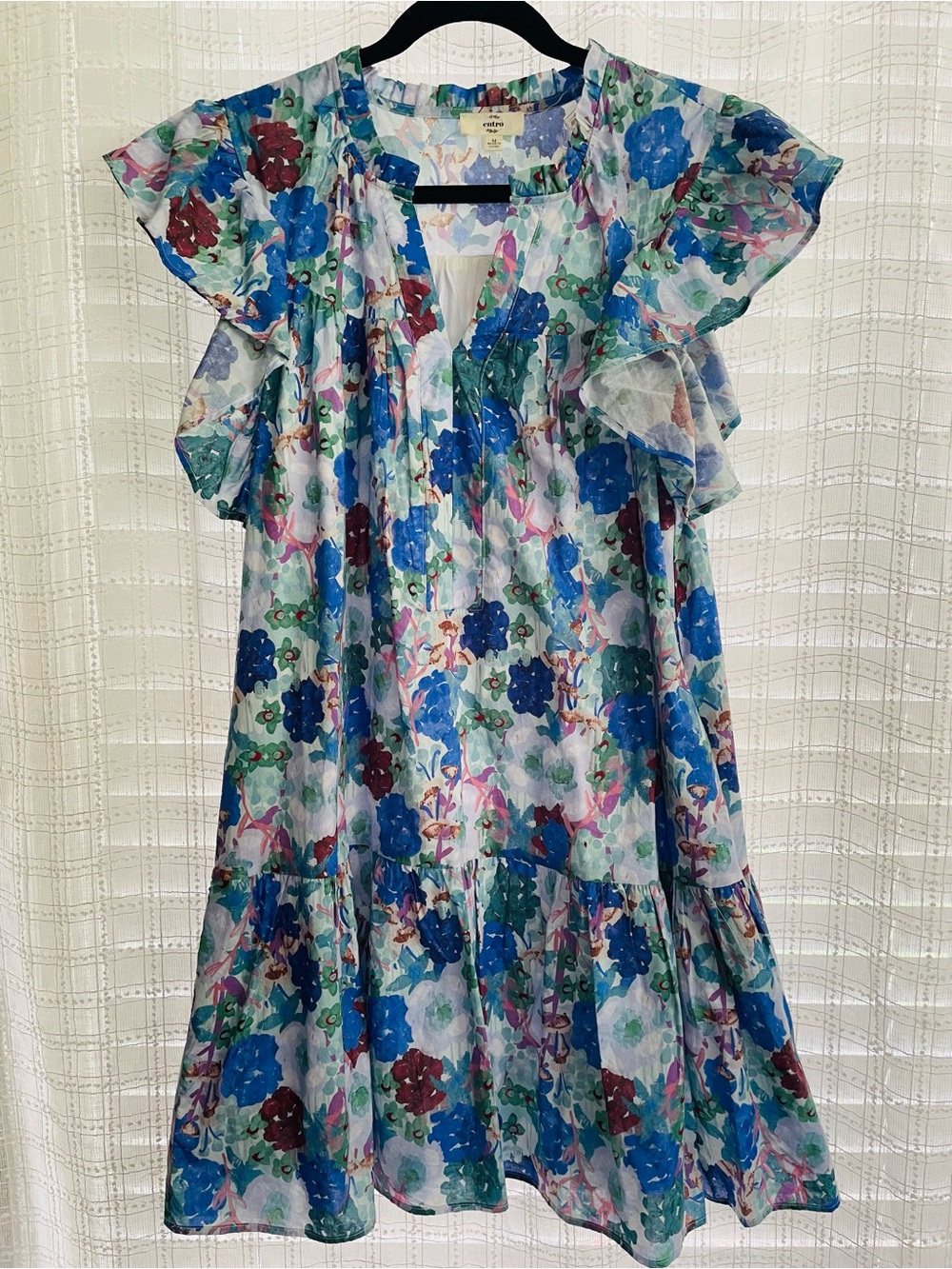 entro Floral Ruffle Mini Dress in Blue, Green, Burgundy, Pink. Like new!
